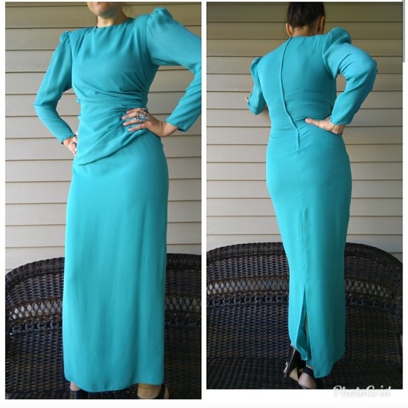 Vintage Dresses & Skirts - Classic vtg teal drape gown